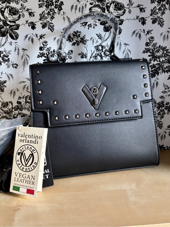 Valentino Orlandi Handbags - Valentino Orlandi Black Vegan Leather Studded Top-Handle Satchel NWT